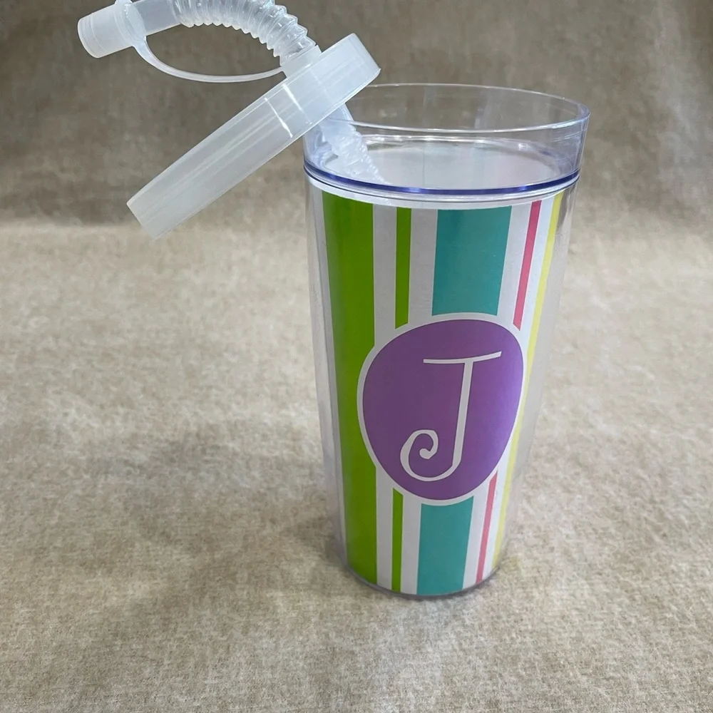 J "J" Initial Durable Plastic Tumbler Drink Cup with Straw
Easy Open / Close Lid - Picture 10 of 10